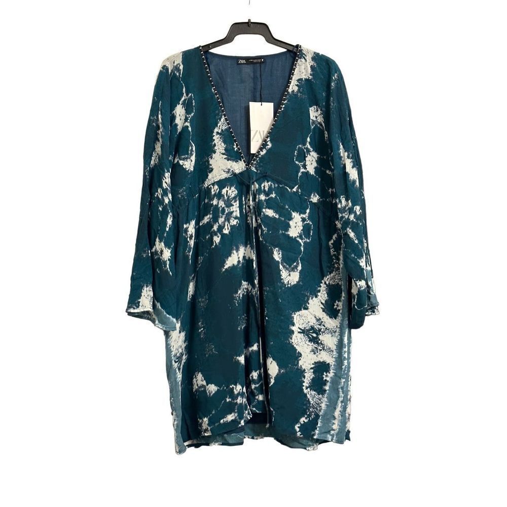 Zara Xsmall oversized Mini Tie-Dye Dress - Blue